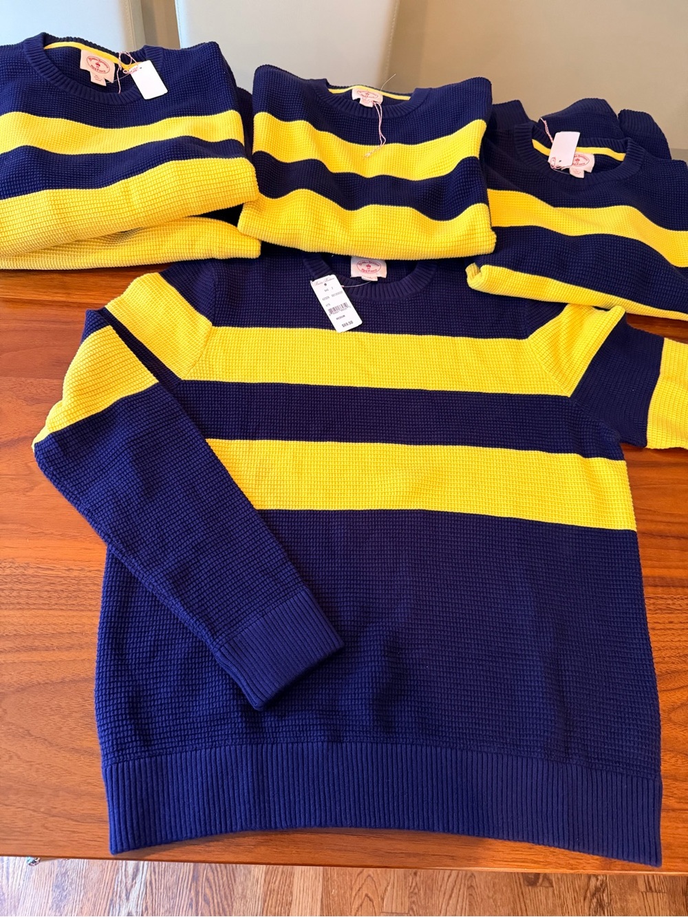 Brooks Brothers Men's Navy & Yellow Striped Crewneck Sweater